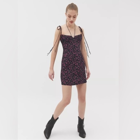 Neon Blonde Bardot Rosebud Ditsy Floral Babydoll Tie Strap Slip Dress Small Boho - Picture 3 of 13